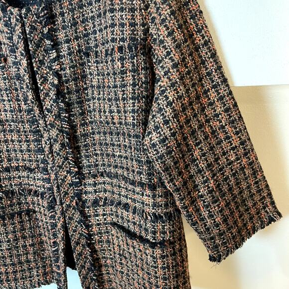 Misook Orange & Black Tweed Classic Wool Blend Blazer Jacket Women's Size XL EUC - Picture 5 of 12